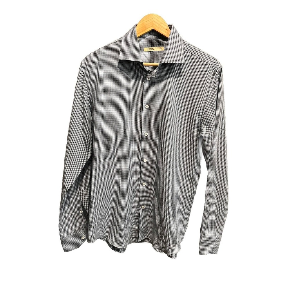 Maurizio Baldassari Navy Houndstooth Long‎ Sleeve Men's Button Down Shirt Size M